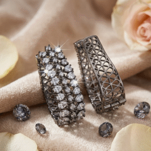 Gothic Eclipse Moissanite Lattice Hoops-Black Rhodium Finish