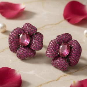 The Crimson Orchid Micro-Pavè Flower Cocktail Studs-Black Rhodium Finish