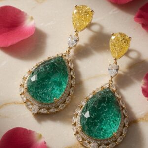 The Imperial Critine And Emerald Pavè Dangles-Gold Finish