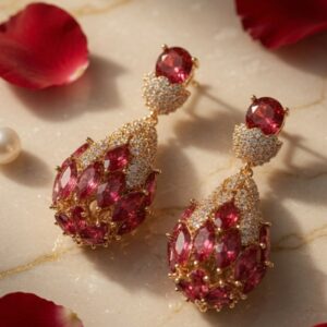 The Crimson Empress Ruby Red Marquise Teardrop Earrings-Gold Finish