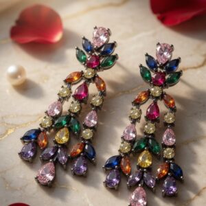 Prism Symphony Rainbow Zirconia Dangles-Black Rhodium Finish