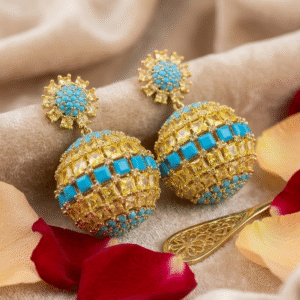 Riviera Sunburst Turquoise Sphere Statement Earrings-Gold Finish