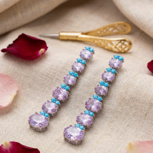 Lavender And Turquoise Caspian Linear Drop Earrings-Platinum Finish