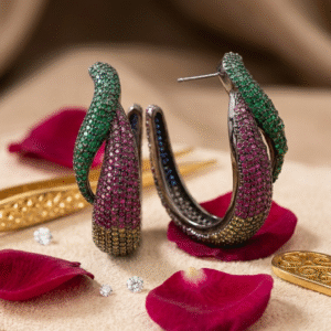 Verdant Bloom Pavè Ombrè Sculptural  Hoops-Black Rhodium Finish