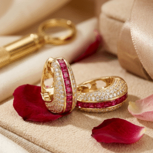Crimson Empress Pavè Diamond-Style And Ruby Hoops-Gold Finish