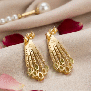 Verdant Radiance Multi-Strand Gemstone Drop Earrings-Gold Finish