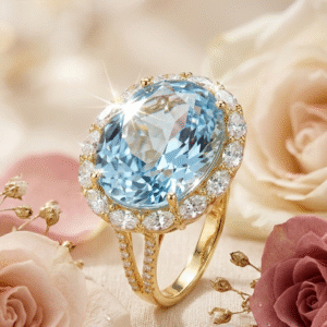 The Oceania Oval Aquamarine Crown Ring-Gold Finish