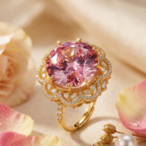 The Empress Morganite Lace Crown Ring-Gold Finish