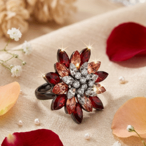 Solstice Multi-Tone Citrine Floral Statement Ring-Black Rhodium Finish