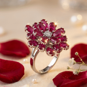 The Empress Crimson Rose Ruby Ring-Platinum Finish