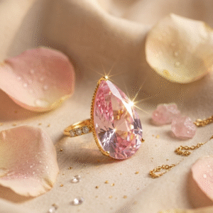 The Sovereign Pear Pink Kunzite Ring-Gold Finish