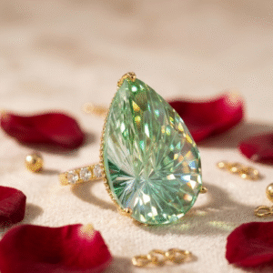 Luxury Radiant Facet Sage Green Cocktail Ring-Gold Finish