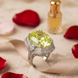 Luxury Yellow Cushion Cut Cathedral Statement Ring-Platinum Finish