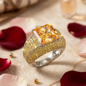 Thick Pavè Dome Critine Yellow Statement Ring-Platinum Finish