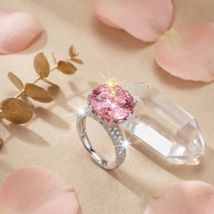 The Riviera Solitaire Round Brilliant Pink Sapphire Adjustable Ring-Platinum Finish
