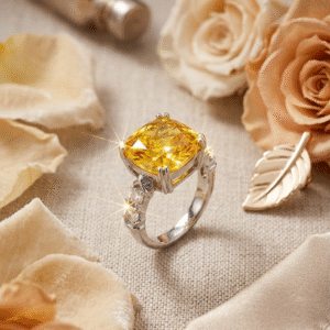 The Canary Aurelia Cushion-Cut Yellow Adjustable Ring-Platinum Finish
