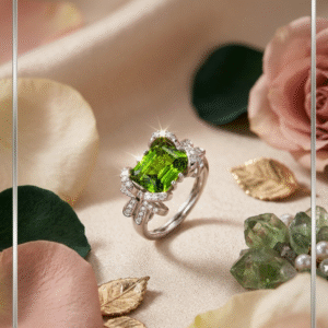The Olivine Bow Peridot Mehendi Green Bow Adjustable Ring-Platinum Finish