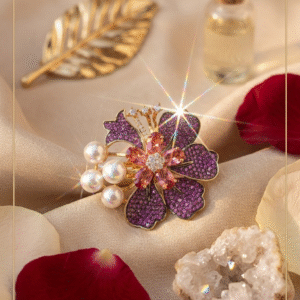 The Orchid Royale Purple Pavè And Pearl Floral Statement Adjustable Ring-Gold Finish