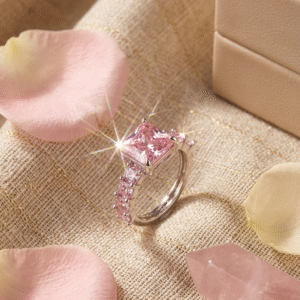 The Primrose Princess-Cut Luxury Square-Cut Pink Adjustable Ring-Platinum Finish