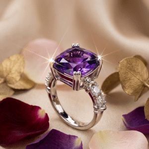 The Imperial Cushion-Cut Purple Amethyst Adjustable Ring-Platinum Finish