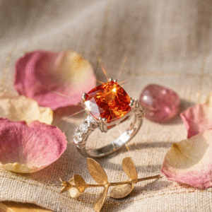 The Aurelia Ember Cushion-Cut Red Adjustable Ring-Platinum Finish