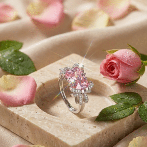 The Rosè Jolie Pink Diamond-Style Bow Adjustable Ring-Platinum Finish