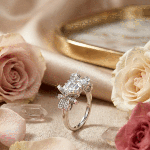 The Elysian Bow Diamond-Style Ribbon Engagement Adjustable Ring-Platinum Finish