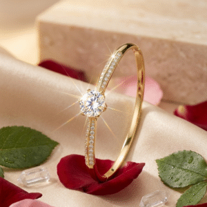 The Empress Brilliant Cut Solitaire Luxury Cuff Bracelet-Gold Finish