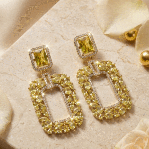 The Aurelia Doorknocker Canary Yellow Sapphire And Geometric Statement Earrings-Gold Finish