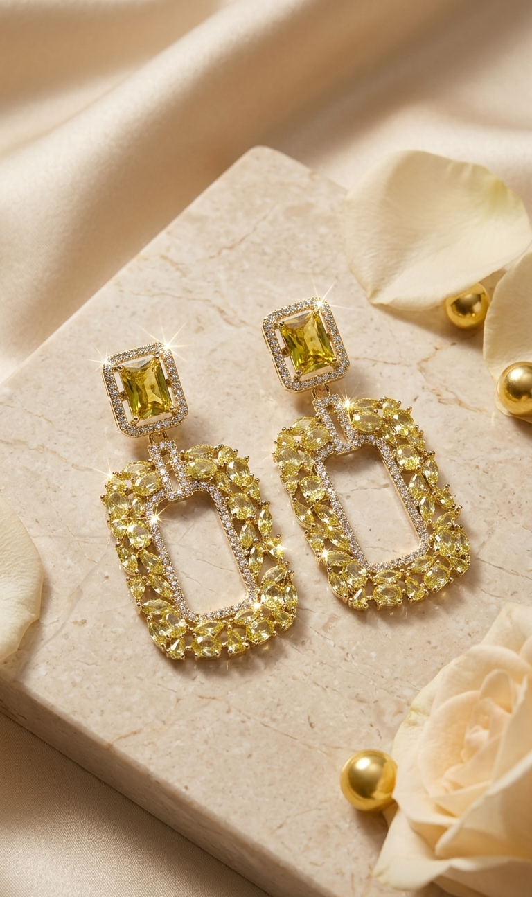 The Aurelia Doorknocker Canary Yellow Sapphire And Geometric Statement Earrings-Gold Finish