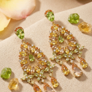 The Meadow Chandelier Peridot And Critine Pastel Multi-Gemstone Earrings-Gold Finish