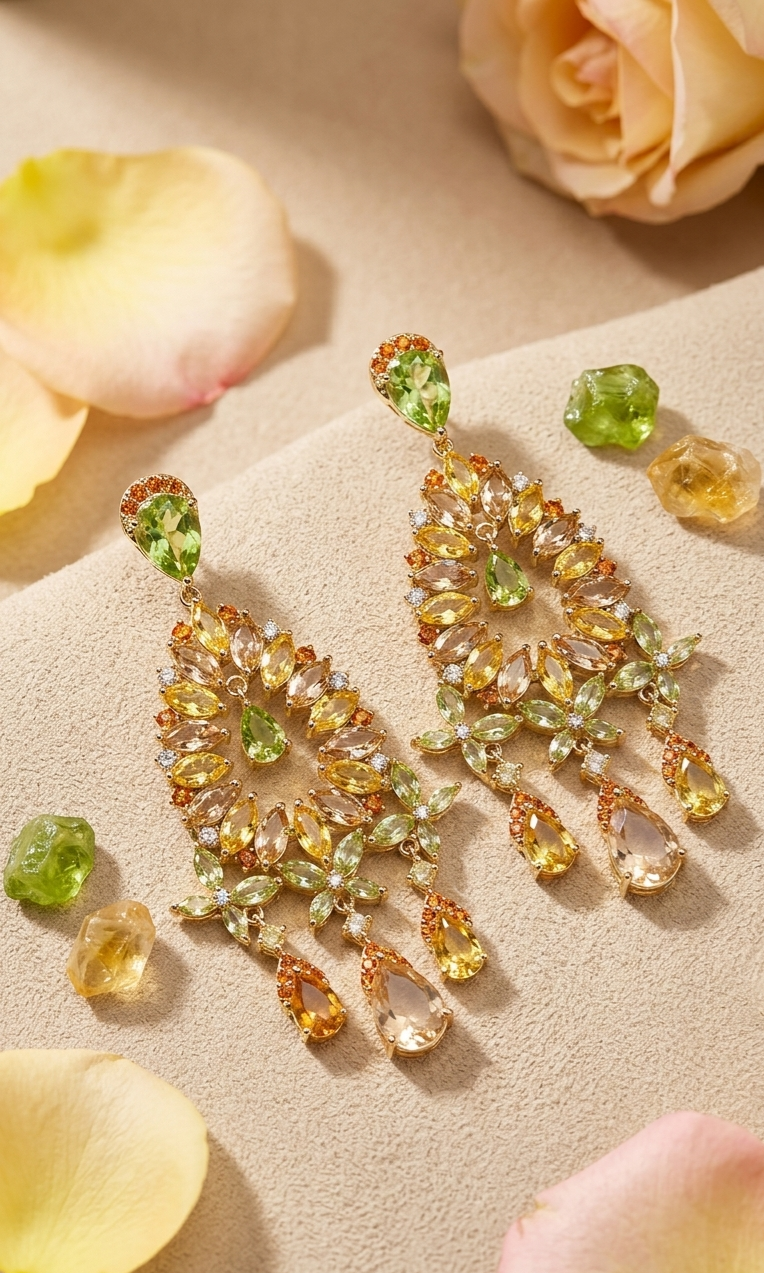 The Meadow Chandelier Peridot And Critine Pastel Multi-Gemstone Earrings-Gold Finish