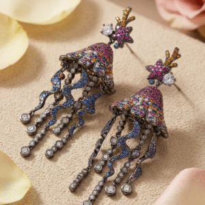 The Thalassa Oceanid Jellyfish Statement Earrings-Black Rhodium Finish