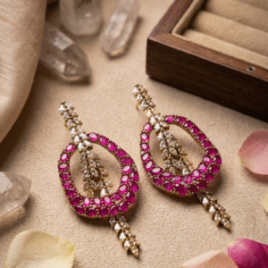 Pink Ruby Rosalind Open Oval Marquise Drop Earrings-Antique Finish