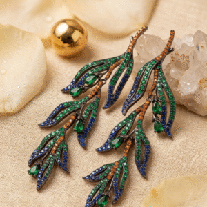 The Calypso Olive Branch Enchanted Forest Leaf Drop Earrings-Black Rhodium Finish