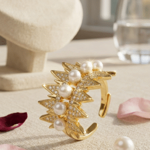 Rebel Bloom Horizon Luxury South Sea Pearl Punk Adjustable Ring-Gold Finish