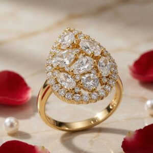 The Sovereign Mosaic Luxury Mixed-Cut Diamond Pear Cocktail Adjustable Ring-Gold Finish