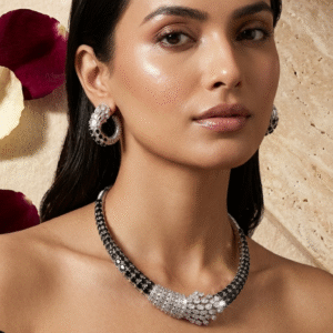 Midnight Noir Black Spinel And Diamond Replica Hasli Set-Platinum Finish