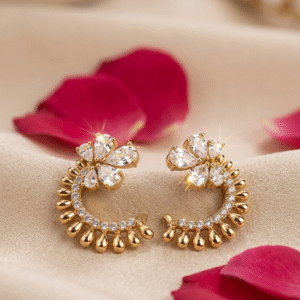 TheElara Marquise Flower Crescent Studs-Gold Finish