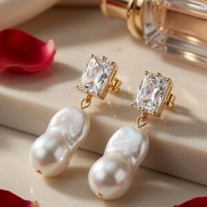 Helena Lustrous Baroque Pearl Pendeloques Earrings-Gold Finish