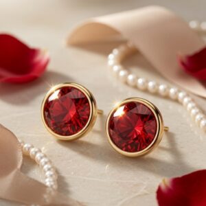 Aura Scarlet Solitaire Classic Red Studs-Gold Finish