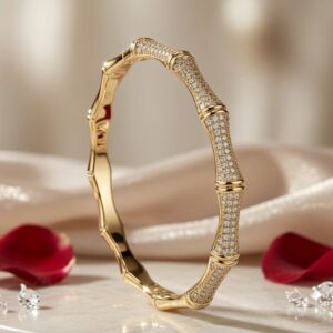 Chiyo Luxury Diamond Bamboo Segmented Kada Bracelet-Gold Finish