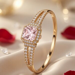 Genevieve Luxury Morganite Square Cushion Halo Kada Bracelet-Gold Finish