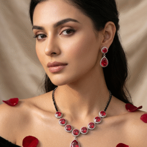 The Gala Showstopper Crimson Teardrop Ruby Set-Gold Finish