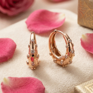 Freja Chunky Tapered Gold With Scattered Diamond Hoops-Gold Finish
