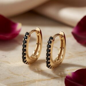 Vesper Black Noir Eternity Hoops-Gold Finish