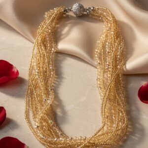 The Aurelia Multi-Strand Champagne Beaded Necklace Set-Platinum Finish