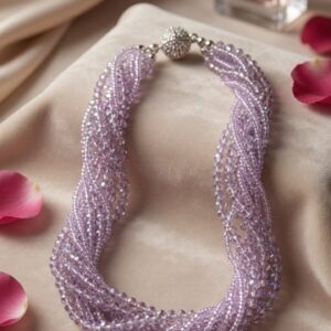 The Evangeline Multi-Row Lavender Twisted Beaded Necklace Set-Platinum Finish