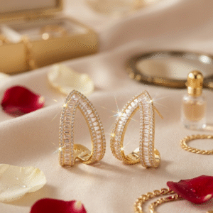 Architectural Infinite Sparkle Baguette Twisted Hoops-Gold Finish