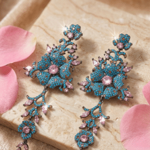 Luxury Turquoise Pavè With Pink Accent Earrings-Black Rhodium Finish